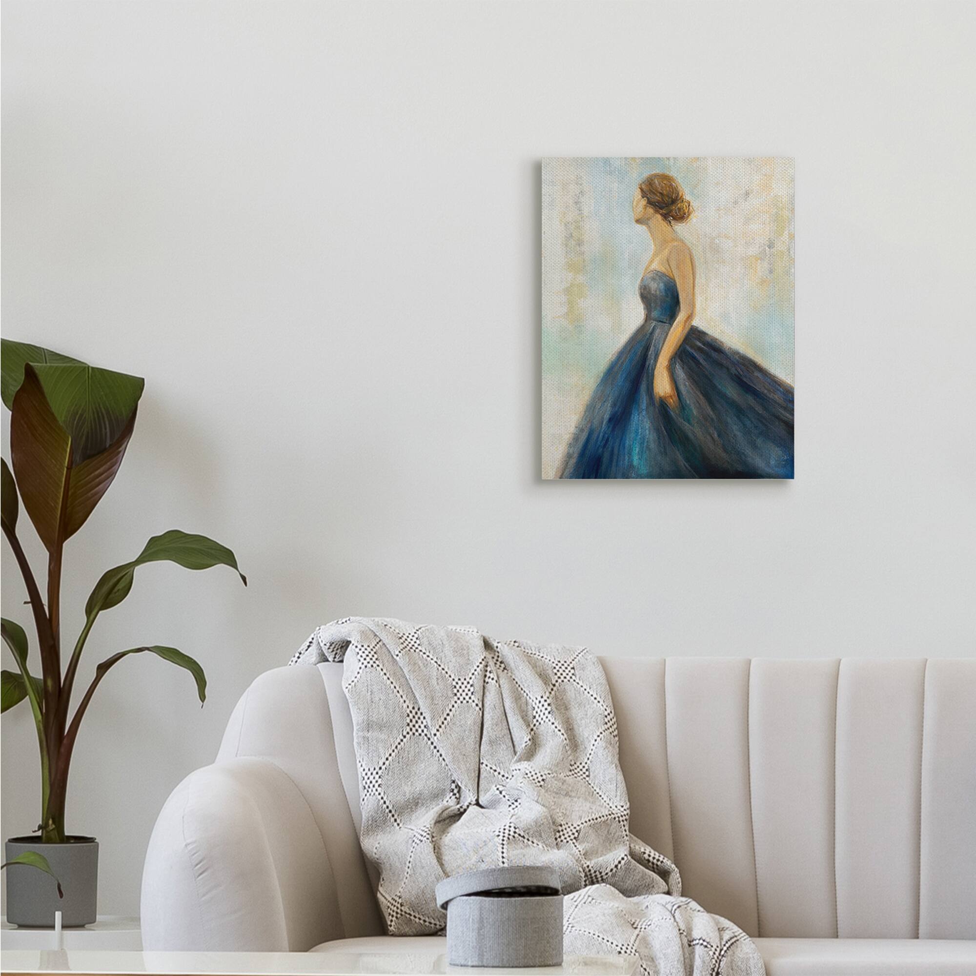 Stupell Industries Young Woman Blue Dress Soft Focus Pose Canvas Wall Art